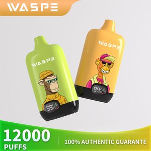 100% Original Waspe Vape med säkerhetskod 12K Puffs Digital Display Skärm engångsångare Pod Device Disponertable Vape 12000 Box Vape