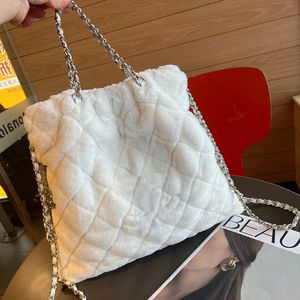 23N Women Designer Fluffy Backpack Bag Imitation Mink Hair with Side Zipper Pocket Silver Metal Hardware Matelasse Chain 36x34cm Large Winter Soft Shoulder Bags