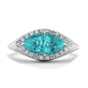 Cluster Rings 2023 Fashion Retro Geometric Paraiba Tourmaline Ring 925 Silver Stamp Luxury Engagement for Women Weddal Bridal Gift