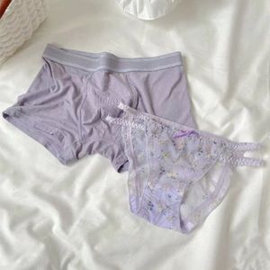 Women's Panties 2PCS Couple Women Men Boxers Shorts Briefs Sexy Lingerie Japanese Floral Summer Lace Mesh Boys Girls Lingeries Femme Underpants 230420