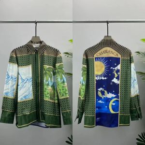 Мужские повседневные рубашки высокого качества с полным принтом CASABLANCA и принтом Sun Moon TotemAlchemy Pattern, шелковая рубашка для отдыха с длинными рукавами 231118