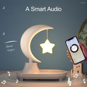 Nattlampor ljus Bluetooth-kompatibel högtalare 3D Stereo Sound Star Moon Shape Led Bedside Lamp med USB-gränssnitt