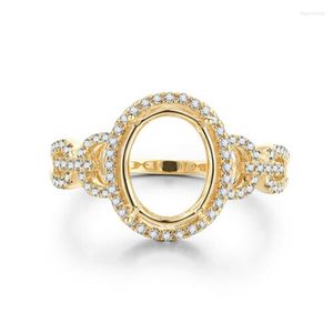 Pierścienie klastra Helon 10x8mm owalny cięty solidny 14K żółte złoto AU585 0,3ct naturalne diamenty zaręczynowe Wedding Women Women Trendy Biżuter