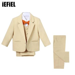 Suits Kid Boy Clothes Gentleman Suit Vest+Shirt+Pants+Bow Tie+Blazer 5st Formal Spädbarn Barn Birthday Wedding Party Outfits 231118