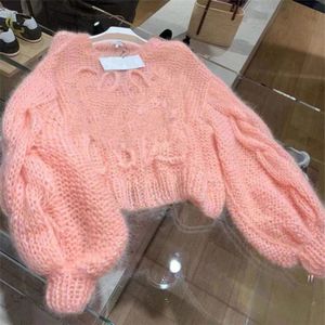 High Street Element Manga de linterna suelta Rosa Blanco Jumper Tops Suéteres de lana 7 Estilo LadieMujeres Stretch Cuello alto Diseñador Cardigan Alto Cuello redondo Rayas