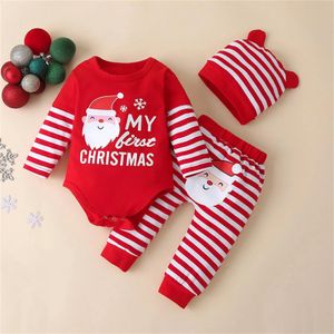 Set di abbigliamento Il mio primo Natale Neonati maschi Vestiti per ragazze nati Pagliaccetto + Pantaloni + Cappello da Babbo Natale 3 pezzi Bambini Tute unisex Madre Bambini 231118