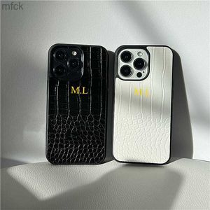 Handyhüllen Luxus personalisieren Initialen Leder Soft Phone Case für iPhone 14 13 Pro Max 12 Mini 11 XS XR X 8 7 Plus SE 3 2 Schutzhülle