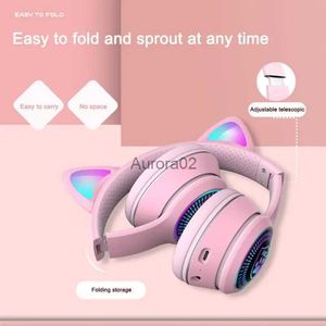 Наушники для сотового телефона Cute Cat Ear Наушники Bass Gaming Surround Стереогарнитура для ПК с микрофоном Шумоподавление для телефона-ноутбука 3 дополнительных цвета YQ231120