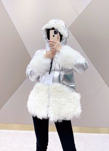 Pastels Junction Jacket Down Women's Clothing Women's Outerwear Coats Winter Warm Womens Down Parkas Puffer Jacket Woolen collar with silver shiny surface