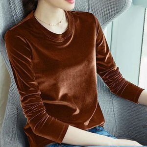 Women's T Shirts Fashion 2023 Autumn Winter Shirt Women O Neck Velvet T-Shirt Stretch Tees Long Sleeve Lady Base Chic Steet Lersure Top