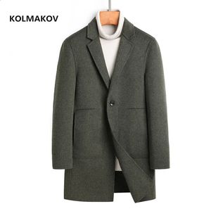 Mezclas de lana para hombres 2024 Invierno Men Fashion Classic Wool Coat Casual Wool Woolen Trench S Batket de tela de doble cara de alta calidad 231118