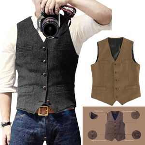 Gilet da uomo con scollo a V moda formale slim fit monopetto gilet a spina di pesce Groomsemen per la spedizione gratuita