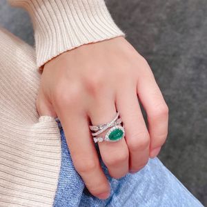 Statement Emerald Finger Ring White Gold Filled Party Wedding band Rings for Women Bridal Promise Engagement Jewelry Gift