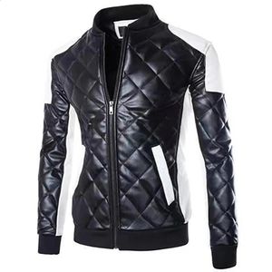 Mens Jackets Korean version mens golf patchwork motorcycle leather jacket standing collar racing suit 231118