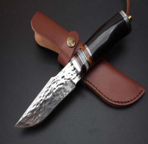 Handmade Damascus Fixed Blade Knife Wood Handle Outdoor Camping Hunting Survival Pocket Knife Military Utility EDC Leather Case Co1013952