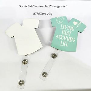 Sublimation Blank Retractable Lay-Flat Shirt Tag Card Badge Reels Holder Metal Clip MDF Hot Transfer Printing Badges Printing FY5529 G0420