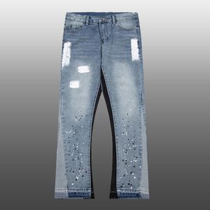 Mens Jeans Streetwear Splash Mürekkep Kadınlar Patchwork Punk Hip Hop Pantolon Alevlendi Bahar Yıkılmış Yırtık 230420