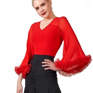 Stage Wear Women Latin Dance Tops Fashion Sexy Mesh Shirt Practice Clothes Ballroom Dancing Profession Performance Female Clothing