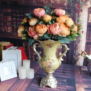 Dekorativa blommor 2pieces/Lot12 Blommahuvuden Silk European 1 Bukett Artificial Peony Fake Leaf Wedding Home Party Decoration