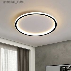 천장 조명 현대 표면 장착 LED 고리 천장 조명 거실 침실 장식 부엌 샹들리에 비품 블랙 램프 디밍 Q231120