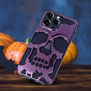 Case di Halloween cavo del cranio cool 3d per iPhone 11 12 13 14 Pro Max Plus Luxury Dissipazione di calore Matte Shock Shock Silicone Hollow Cover