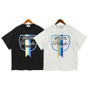 Tasarımcı Moda Giyim Tees Hip hop Tişörtleri Rhude 2023ss Yaz Yeni Trend Marka Gevşek Tişört Mektup Baskı Üst Erkek Kadın Boş Zaman Sokak Giyimi Üstleri Spor Giyim