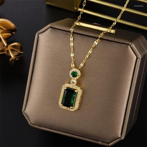 Pendant Necklaces Luxury Zircon Set Emerald Necklace For Women Charm Classic Year Collar Chain Jewelry Accessories Gift