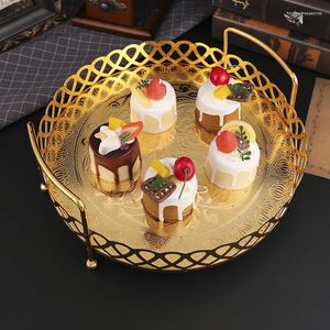 Plates Golden Alloy Fruit Tray Circle Snack Dessert Storage For Cupcake Display Birthday Party Wedding Decoration