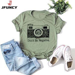 女性のTシャツJFuncy Summer Tシャツ女性100％コットンTシャツカメラプリントTシャツ半袖Loose Woman Tops女性Tシャツ230419