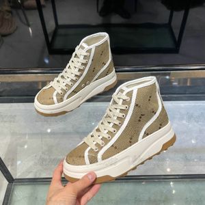 2023 Dam G-high top Canvas Sneaker 746768 Designer chunky Shoes Tennis Flat Sneakers Snörningsgummisula med interlocking G Medelhöjd