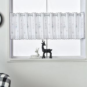Curtain American Style Embroidered Kitchen Curtains Short Rustic Decorations For Home Christmas White Door