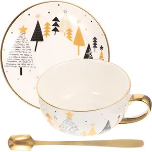 Tassen Niedliche Weihnachts-Keramikgriff-Kaffeetasse-Untertasse-Löffel-Sets Festliche Geburtstagsgeschenke Teemilch 231120