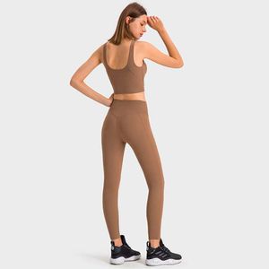 Lu Lu Align Outfits Rib Gym Workout Clothes Two-piece Women Seamless Set Running Fitness Suit Sport Yoga Lemons Bra Top And High Waist Leggings LL