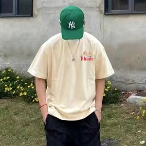 Designer modekläder tees hip hop tshirts rhude segling brev tryck sommar trend varumärke lös aprikos t-shirt män streetwear toppar sportkläder