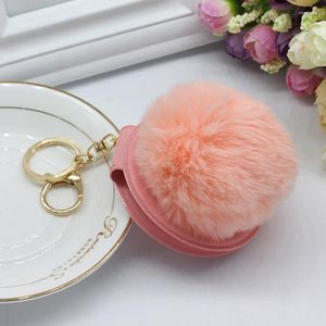 Schlüsselanhänger 1Pcs 28 Farbe Cute Puff Ball Dort Spiegel Einfach PU Make-up Kinder Frau Kleines Geschenk Zubehör Pom