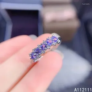 Cluster Rings Fine Jewelry 925 Sterling Silver Inset With Natural Gemstone Women's Trendy Fashion Round Tanzanite Row Ring Support Detection