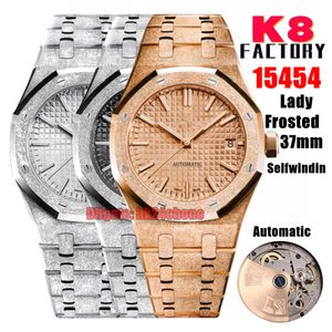 K8 Factory Watches 15454 Lady Frosted Gold -Winding 37mm Outomatic Womens Watch White / Black / Rose Gold Dial Stainsal Steel Swictswatches