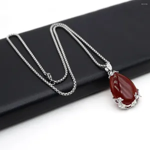 Pendant Necklaces Natural Amethysts Necklace Water Drop Shape Rose Quartzs Silver Color Chains For Jewerly Party Gift