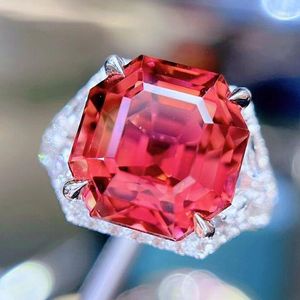 클러스터 반지 hn 미세 보석 순수한 18k 골드 자연 레드 투르 말린 9.85ct 보석 다이아몬드 선물 여성 반지
