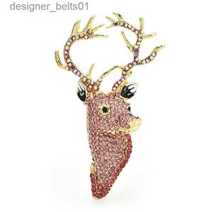 Pins Brooches Wuli baby Luxury Deer Head Brooches For Women Unisex 2-color Shining Rhinestone Lucky Animal Christmas New Year Brooch Pins GiftL231120