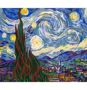 Pittura a olio fai da te con i numeri La notte stellata Van Gogh5040CM2016 pollici su tela per la decorazione domestica Kit senza cornice5005845