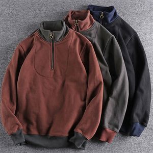 Autumn Winter Sweatshirts American Standing Neck Half Zipper Men's Sweater Fashion Pullover Plush Thickened Contrast Casual TOPS L-XXXXL