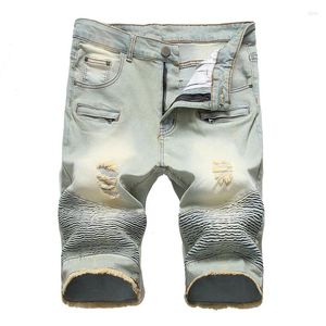 Herren Jeans Loch Motorrad Denim Shorts Multi-Reißverschluss Plus Größe 28-42 Modisch plissiert