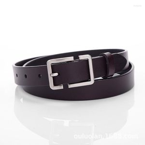 Bälten Retro Cowhide Thin Belt for Women Simple Square Buckle Fashionable and Casual Decoration Student Hip-Hop Leather