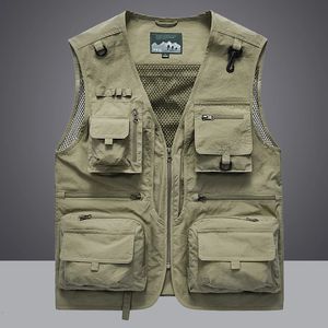 Mens Fur Faux Summer mens strapless tactical vest jacket casual pographer waist mesh work sleeveless tool pocket 5XL 231120