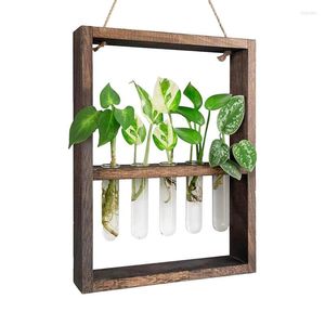 Vasi Stazioni di propagazione Vaso di vetro montato a parete Appendiabiti per piante da casa Supporto in legno con 5 provette