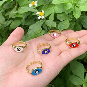 Anéis de cluster forma de olho banhado a ouro arco-íris esmalte anel presentes de aniversário para meninos e meninas jóias em massa ajustável atacado