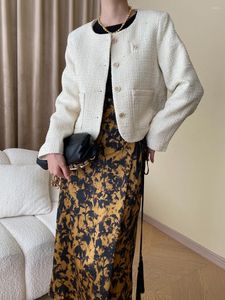 Giacche da donna Classic Autunno Inverno Giacca girocollo in tweed intrecciato profumato Cappotti di lana Nero di alta qualità