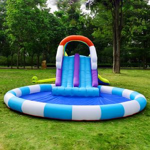 Playhouse for Kids Outdoor för 8-10 Spela roligt Slide Uppblåsbara hoppleksaker Waterslide utomhus Rainbow Double Slides Castle Water Park Slide With Pool Backyard Home