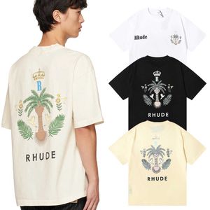 Designer Mode Kläder T-shirts Hiphop T-shirts Rhude Las Palmas Coconut Tree Print Ren bomull Casual Kortärmad Herr Dam Lös Underlay T-shirt Streetwear